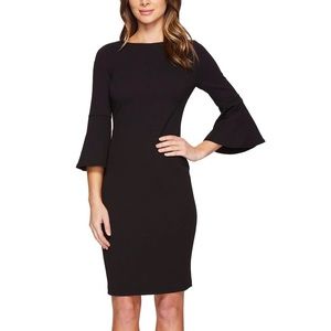 Calvin Klein 3/4 Bell Sleeve Boat Neck Sheath Dress Black Sz 12